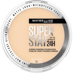 Maybelline Super Stay Up to 24HR Hybrid Powder-Foundation, Medium-to-Full Coverage Makeup, Matte Finish, 128, 1 Count(SUPERSTAY POWDER 118)