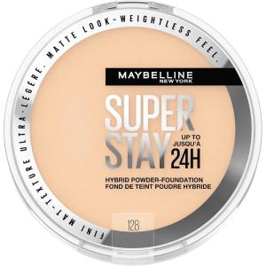 Maybelline Super Stay Up to 24HR Hybrid Powder-Foundation, Medium-to-Full Coverage Makeup, Matte Finish, 128, 1 Count(SUPERSTAY POWDER 128)