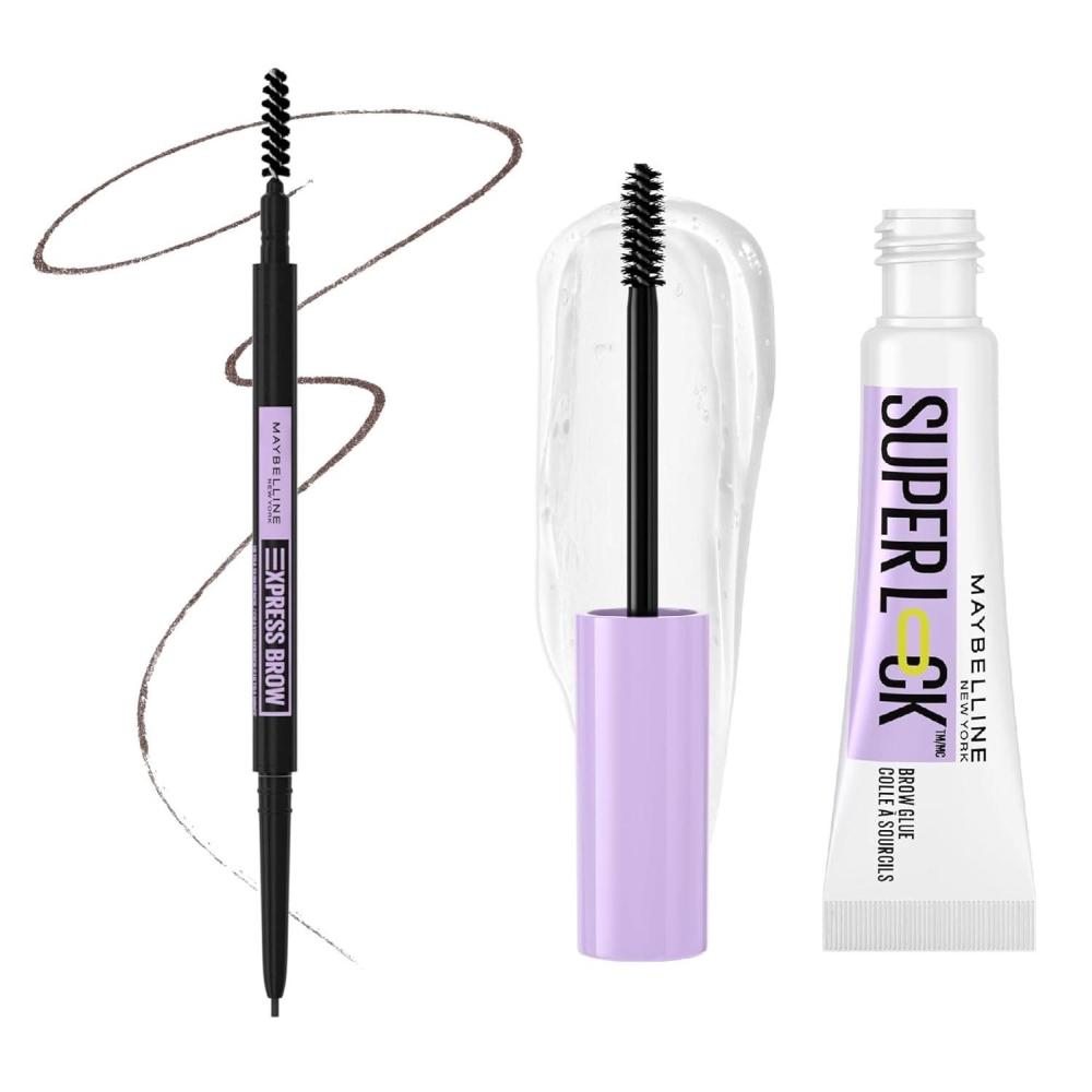 imageMaybelline Express Brow Ultra Slim Deep Brown Eyebrow Pencil and Super Lock Clear Brow Gel Bundle