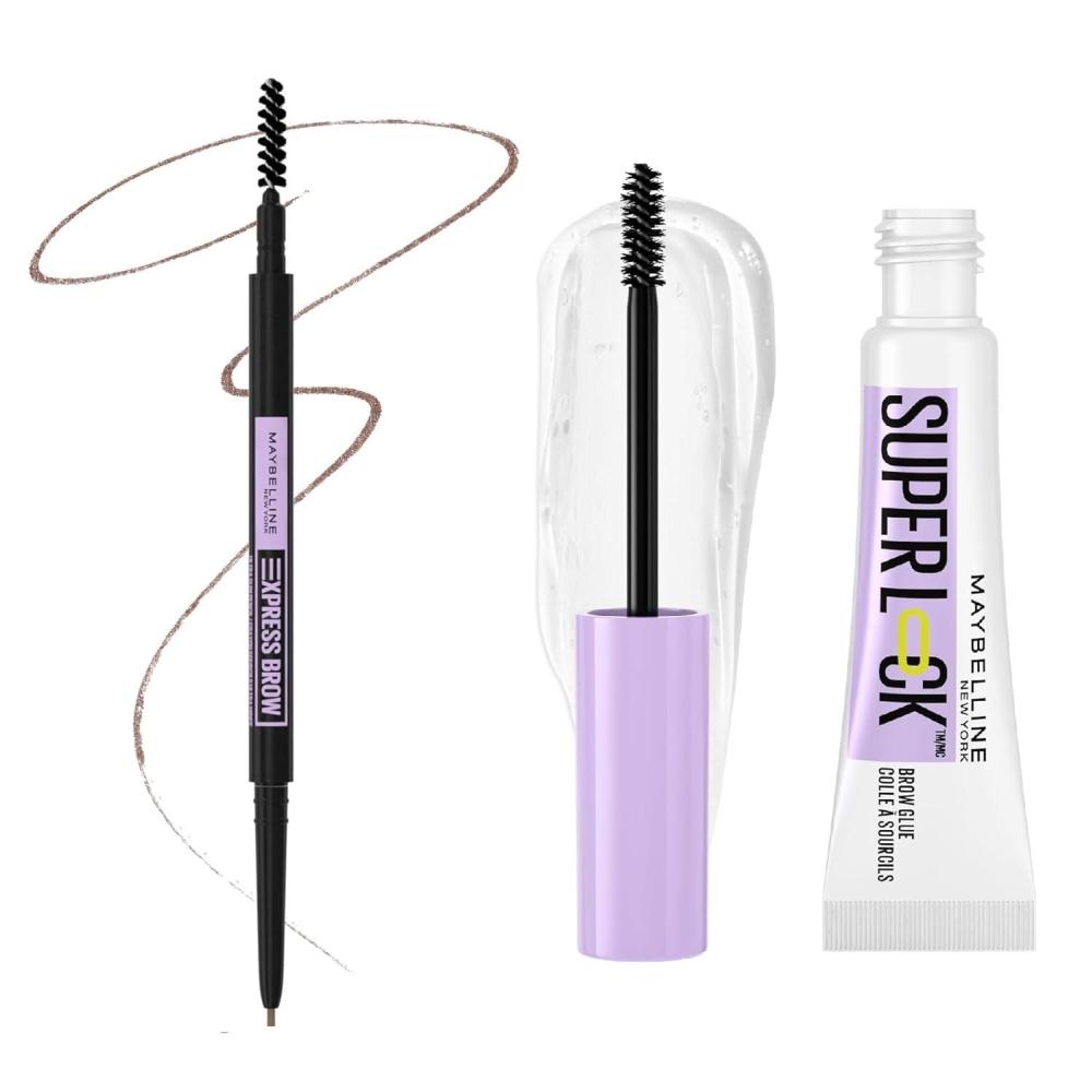 imageMaybelline Express Brow Ultra Slim Soft Brown Eyebrow Pencil and Super Lock Clear Brow Gel Bundle Includes 1 Pencil and 1 Gel for Sculpted Brows