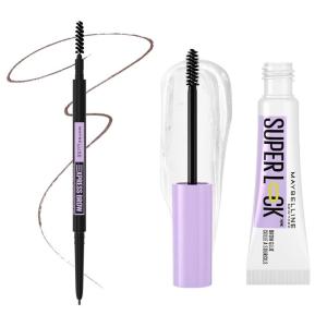 Maybelline Express Brow Ultra Slim Medium Brown Eyebrow Pencil and Super Lock Clear Brow Gel Bundle, Includes 1 Pencil and 1 Gel for Sculpted Brows(MEDIUM BROWN & CLEAR)