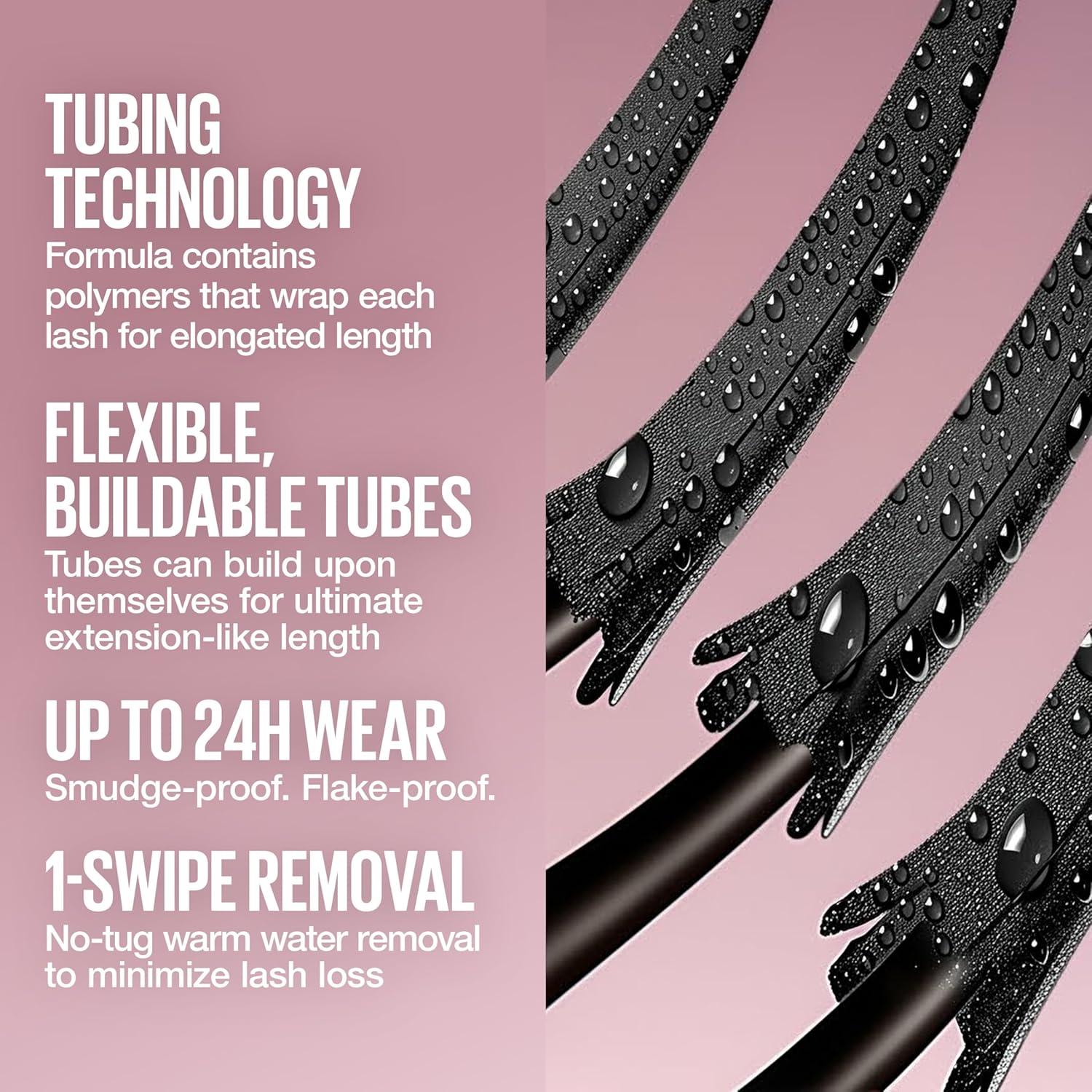 imageMaybelline Lash Sensational Sky Tubes Tubing Mascara ExtensionLike Lengthening Mascara 24HR Eye Makeup with Shea Butter amp Castor Oil Very Black 1 Count