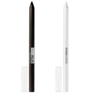 Maybelline TattooStudio Long-Lasting Sharpenable Eyeliner Pencil, Deep Onyx + Polished White Bundle(POLISHED WHITE & DEEP ONYX BUNDLE)